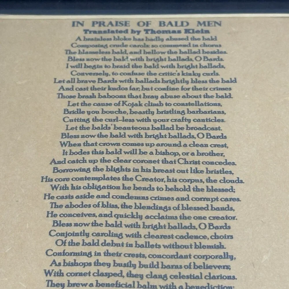 In Praise of Bald Men Framed Poem Hucbald Latin English Literary Humor Wall Art